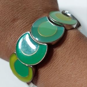 Shades of Blue and Green Enamel Resin Inlay Mod Circles Link Stretch Br…